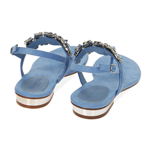 Sandalias planas con pedreria de microfibra azul claro