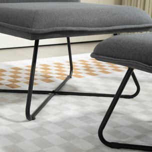 Sillón Relax Sillón de Salón con Reposapiés Butaca para Dormitorio sin Brazos con Patas de Acero en Forma de Cruz para Sala de Estar Gris Oscuro