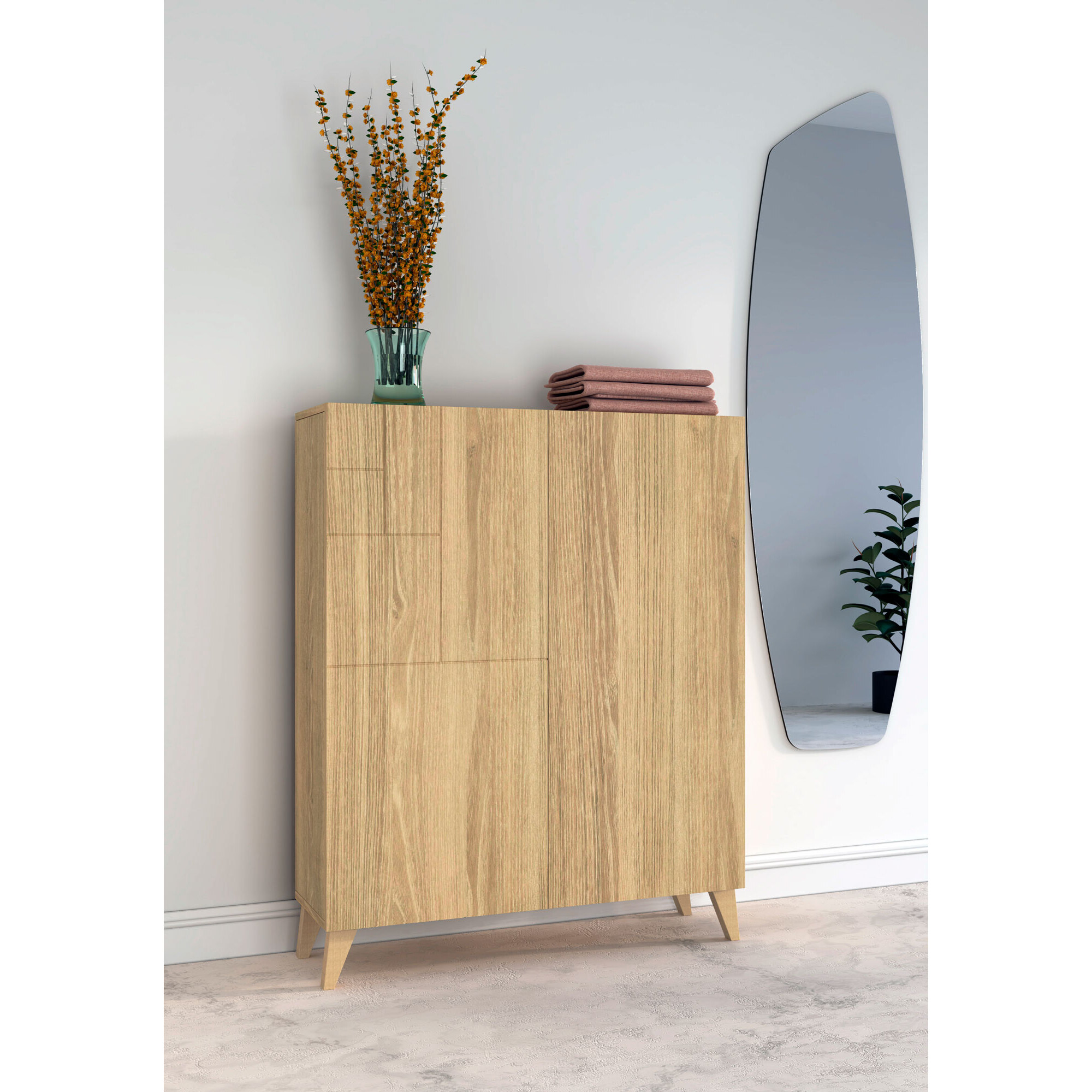 Zapatero Malmo melamina roble dorado patas roble dorado 109x90x27 cm