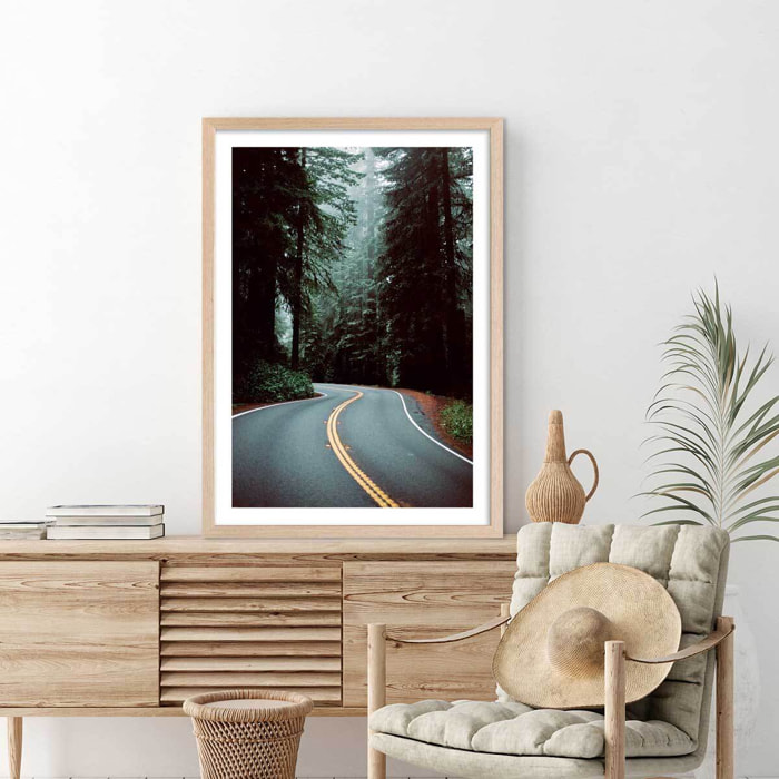 Poster photo paysage montagne ""oregon"" Affiche + cadre en bois - Chêne