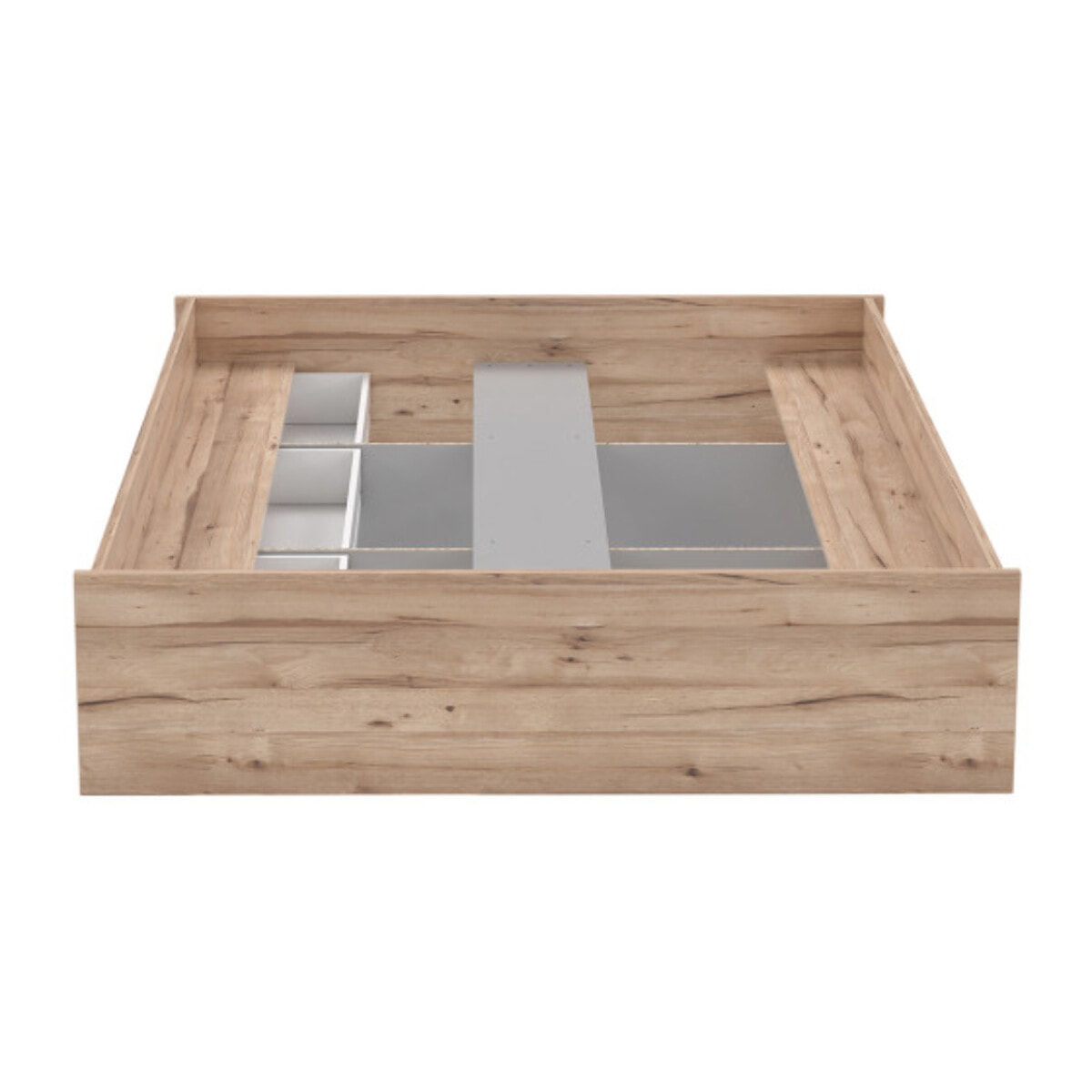 Lit double 160x200cm avec tiroirs effet bois chêne naturel et blanc mat - WANDA
