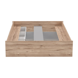 Lit double 160x200cm avec tiroirs effet bois chêne naturel et blanc mat - WANDA