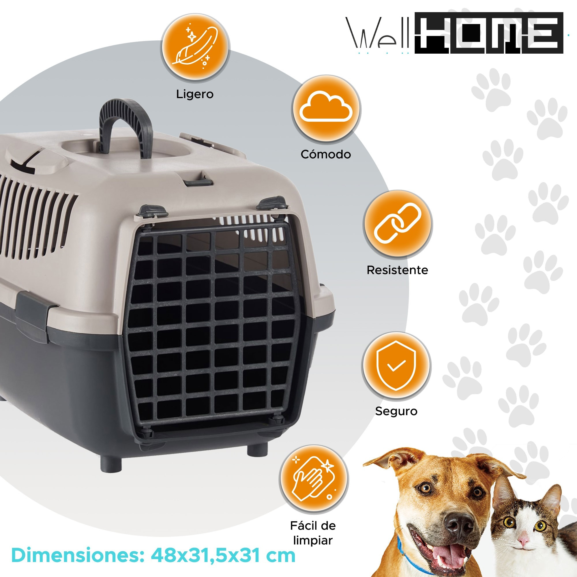 Well home transportín de mascotas portátil antracita, ideal para perros y gatos