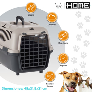 Well home transportín de mascotas portátil antracita, ideal para perros y gatos