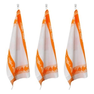 Lot de 3 torchons nid d'abeilles 50x70cm orange -  "Carré"