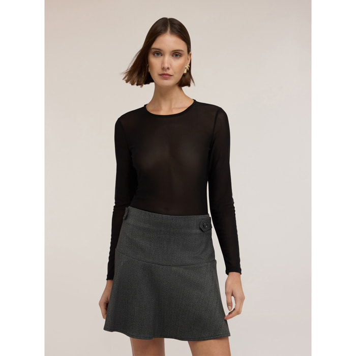 Motivi - T-shirt a body in tulle - Nero