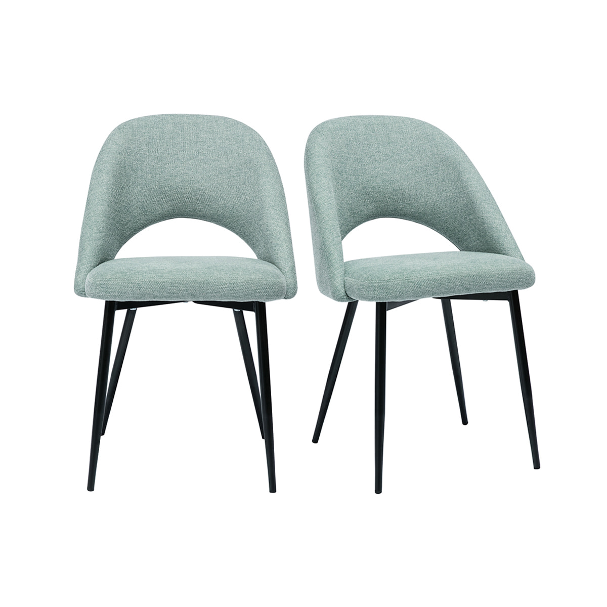 Chaises vintage en tissu effet velours texturé vert céladon et métal noir (lot de 2) COSETTE