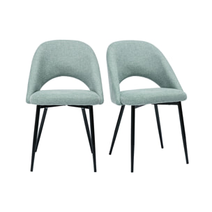Chaises vintage en tissu effet velours texturé vert céladon et métal noir (lot de 2) COSETTE