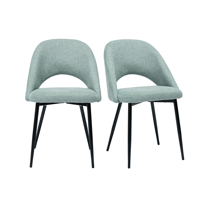 Chaises vintage en tissu effet velours texturé vert céladon et métal noir (lot de 2) COSETTE