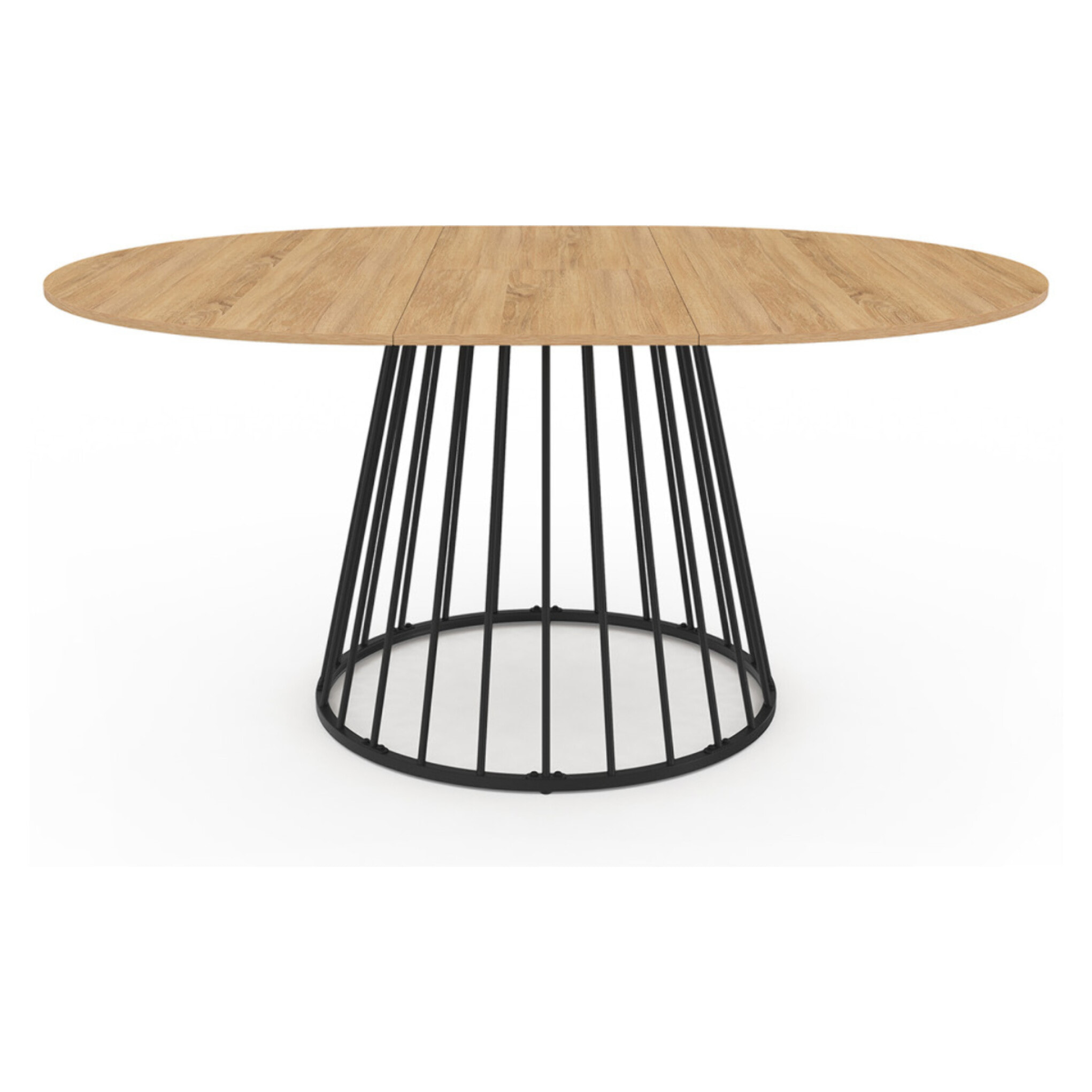 Table repas Adelle plateau rond extensible 110-150cm et pied filaire noir