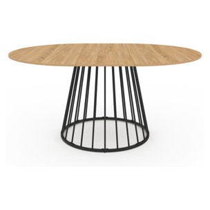 Table repas Adelle plateau rond extensible 110-150cm et pied filaire noir