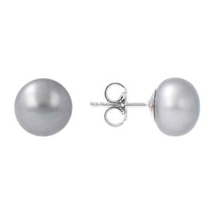 Orecchini a Bottone in Argento con Perle d'Acqua Dolce Grigie Ø 9/9.5 mm