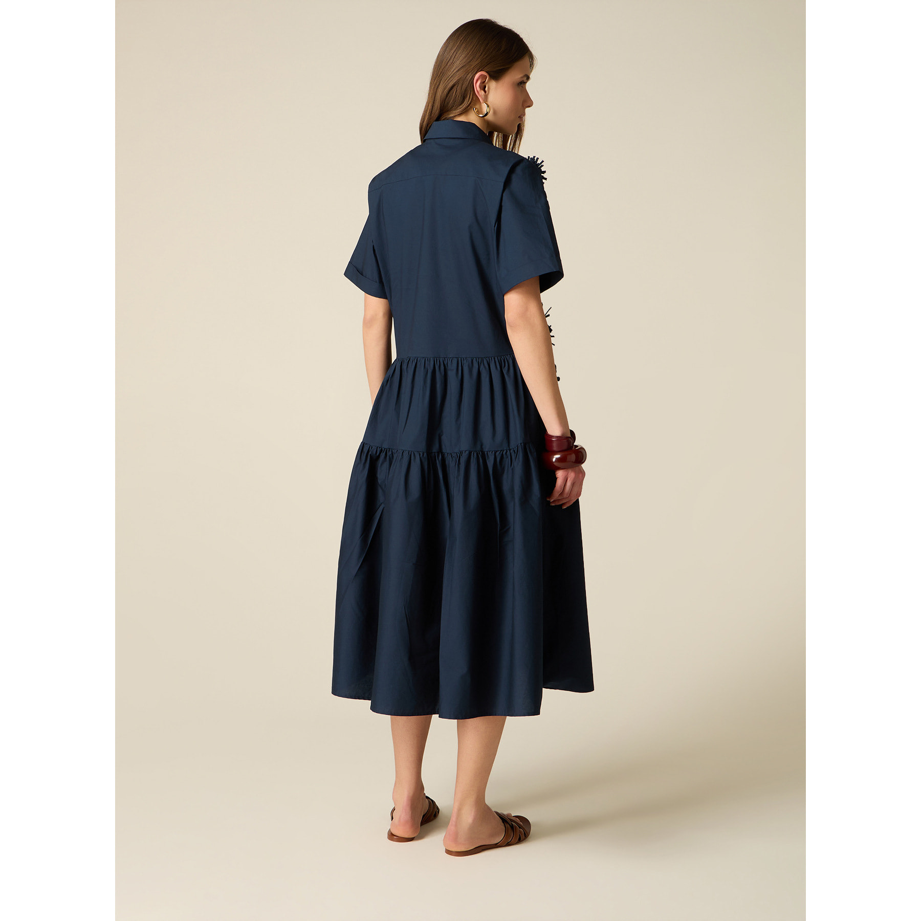 Oltre - Vestido camisero con flores aplicadas - Azul