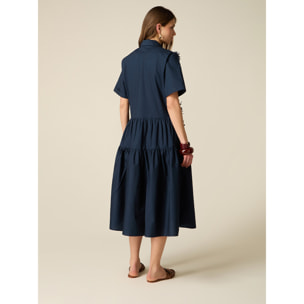 Oltre - Vestido camisero con flores aplicadas - Azul