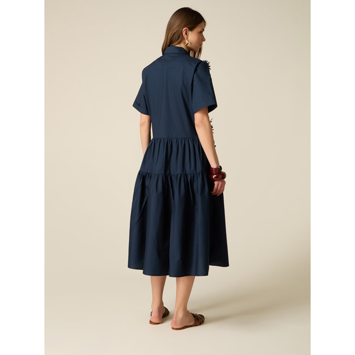 Oltre - Vestido camisero con flores aplicadas - Azul