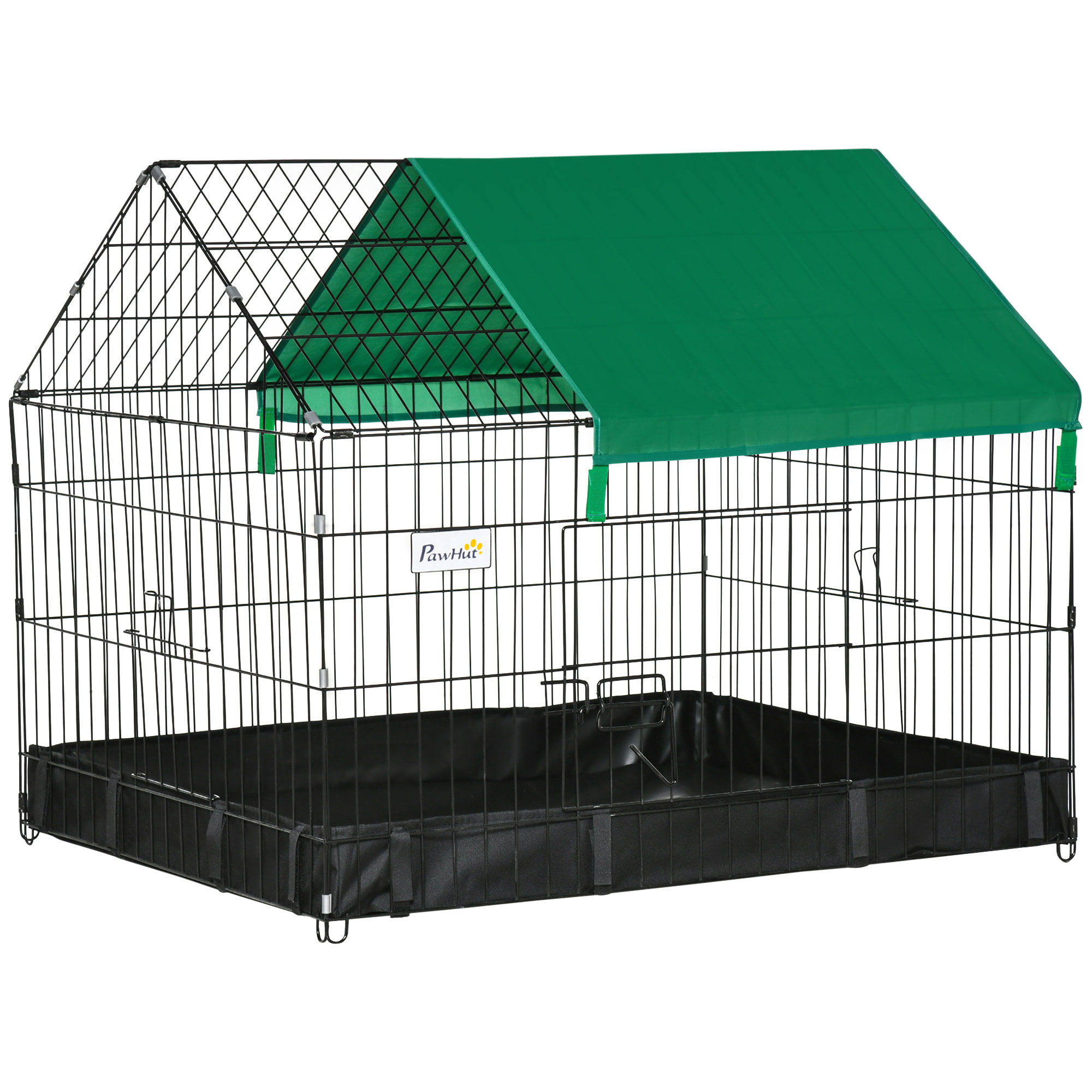 Cage parc enclos rongeurs dim. 90L x 75l x 75H cm - bâche de sol/toit imperméable, porte, trappe - acier oxford noir vert