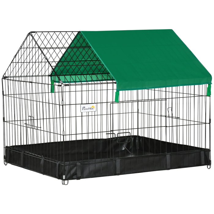 Cage parc enclos rongeurs dim. 90L x 75l x 75H cm - bâche de sol/toit imperméable, porte, trappe - acier oxford noir vert