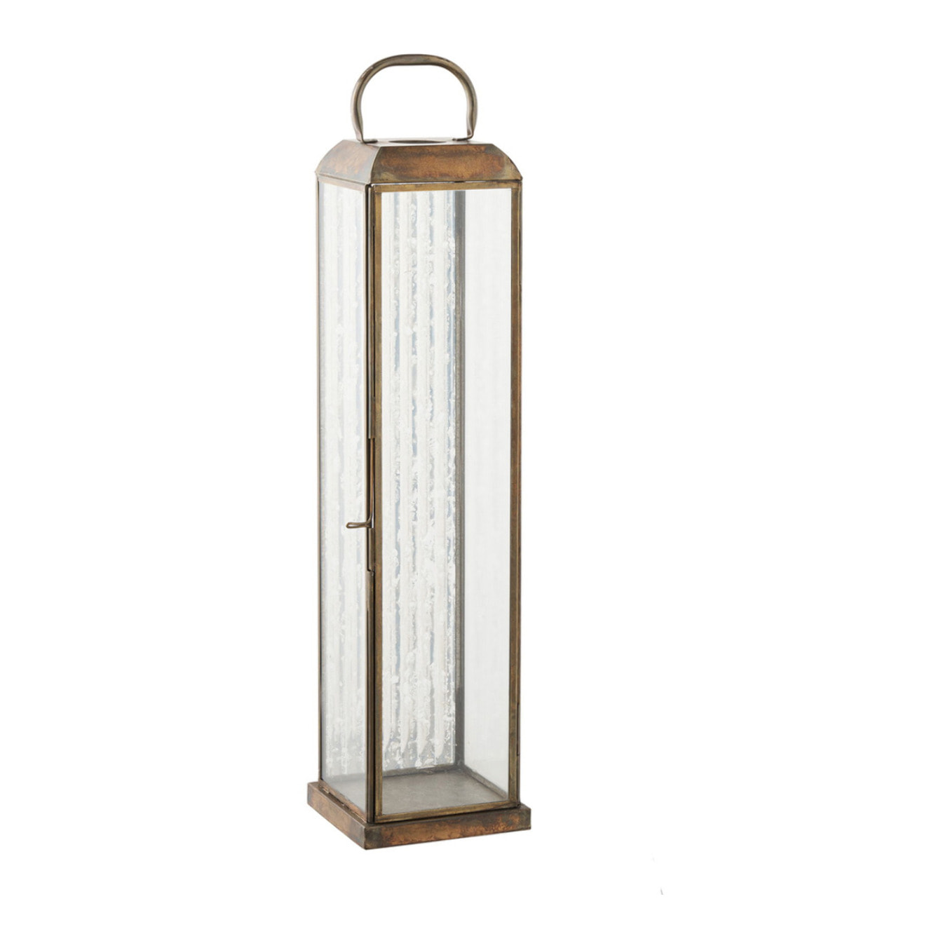 Lanterna Herslev media in vetro e metallo effetto ottone antico 12x12x49 cm