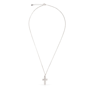 Collar de plata de ley 925 con colgante de cruz de plata adornada con circón brillante y cierre de resorte.