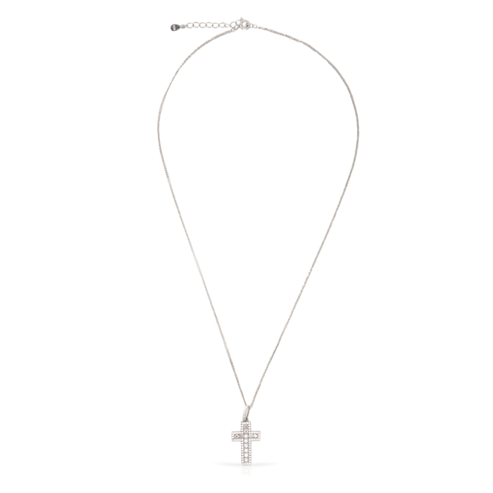 Collar de plata de ley 925 con colgante de cruz de plata adornada con circón brillante y cierre de resorte.