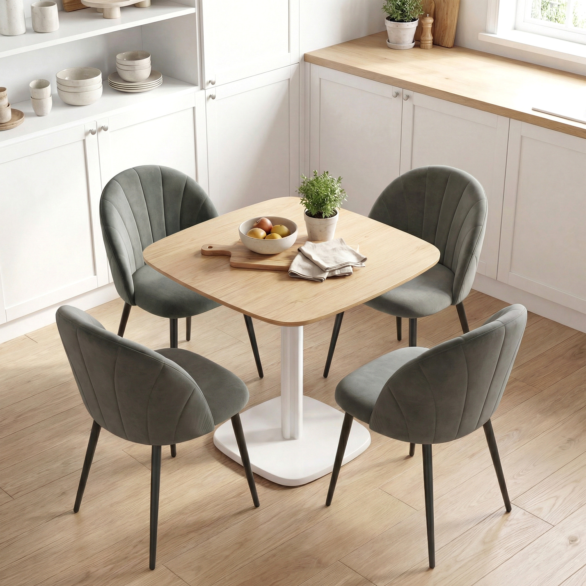 Lot de 2 chaises velours design coquillage piètement métal noir gris