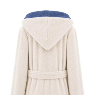 Peignoir a capuche pur coton 380 g/m² uni bleu ecru Club blanc casse