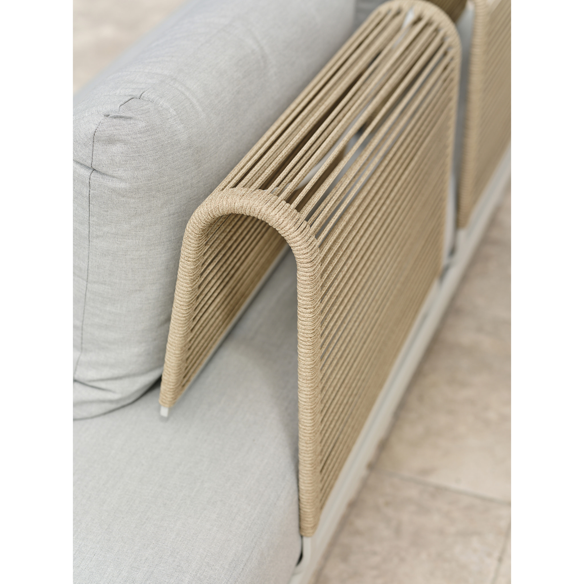 IRUN - Salon de jardin d'angle 6 places en corde tissée et aluminium