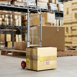 Carretilla Plegable de Aluminio con Mango Telescópico Ajustable, Carga 90 kg, Carretilla de Mano con Ruedas, para Garaje, Oficina, Equipaje, Viajes, Mudanzas y Compras, Plata y Negro