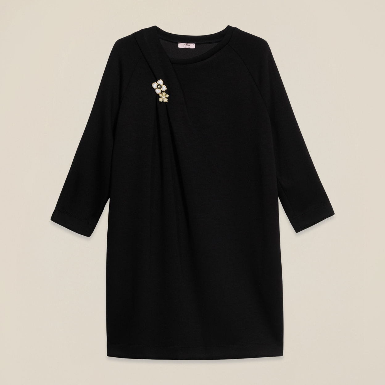 Oltre - Vestido en scuba con broches joya - Negro