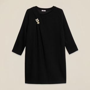 Oltre - Vestido en scuba con broches joya - Negro