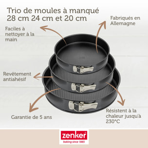 Set de 3 moules à charnière ronds de 20 cm 24 cm et 28 cm Zenker Black Metallic