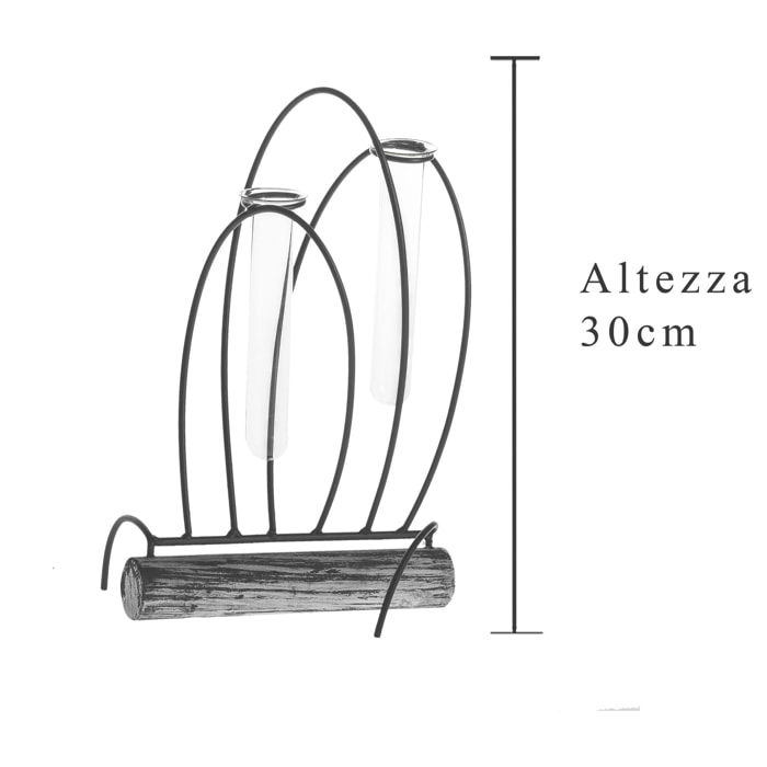 Struttura Per 2 Fiale, In Vetro E Metallo. Altezza 30 Cm - Pezzi 3 - 20X30X16cm - Colore: Grigio - Bianchi Dino - Oggettistica, Componenti D'Arredo