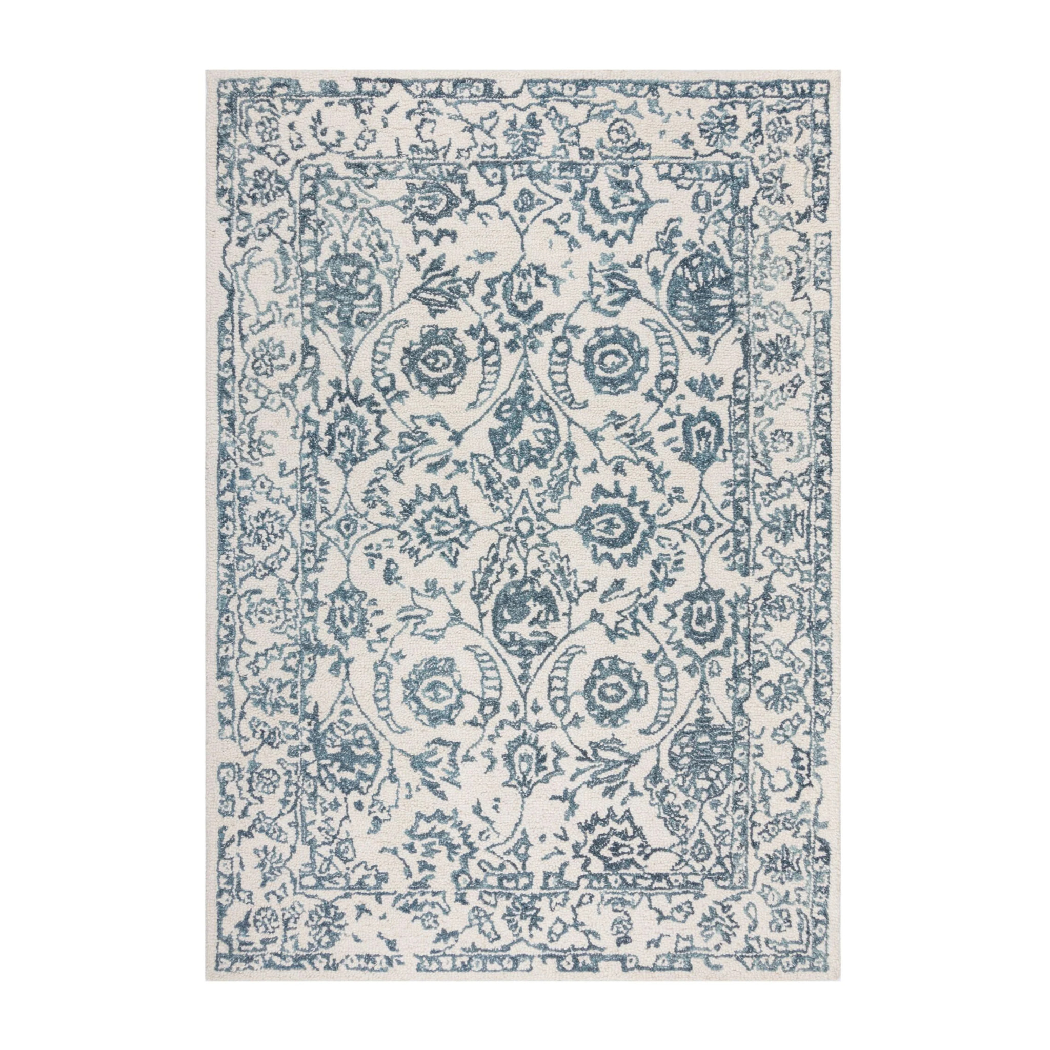 Tapis en laine YASMIN Ivoire/Bleu