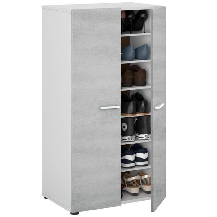 Armadio Mobiletto Portascarpe Huelva Scarpiera in Legno con Sette Ripiani e Due Ante 104 x 55 x 36 cm Colore Bianco Cemento