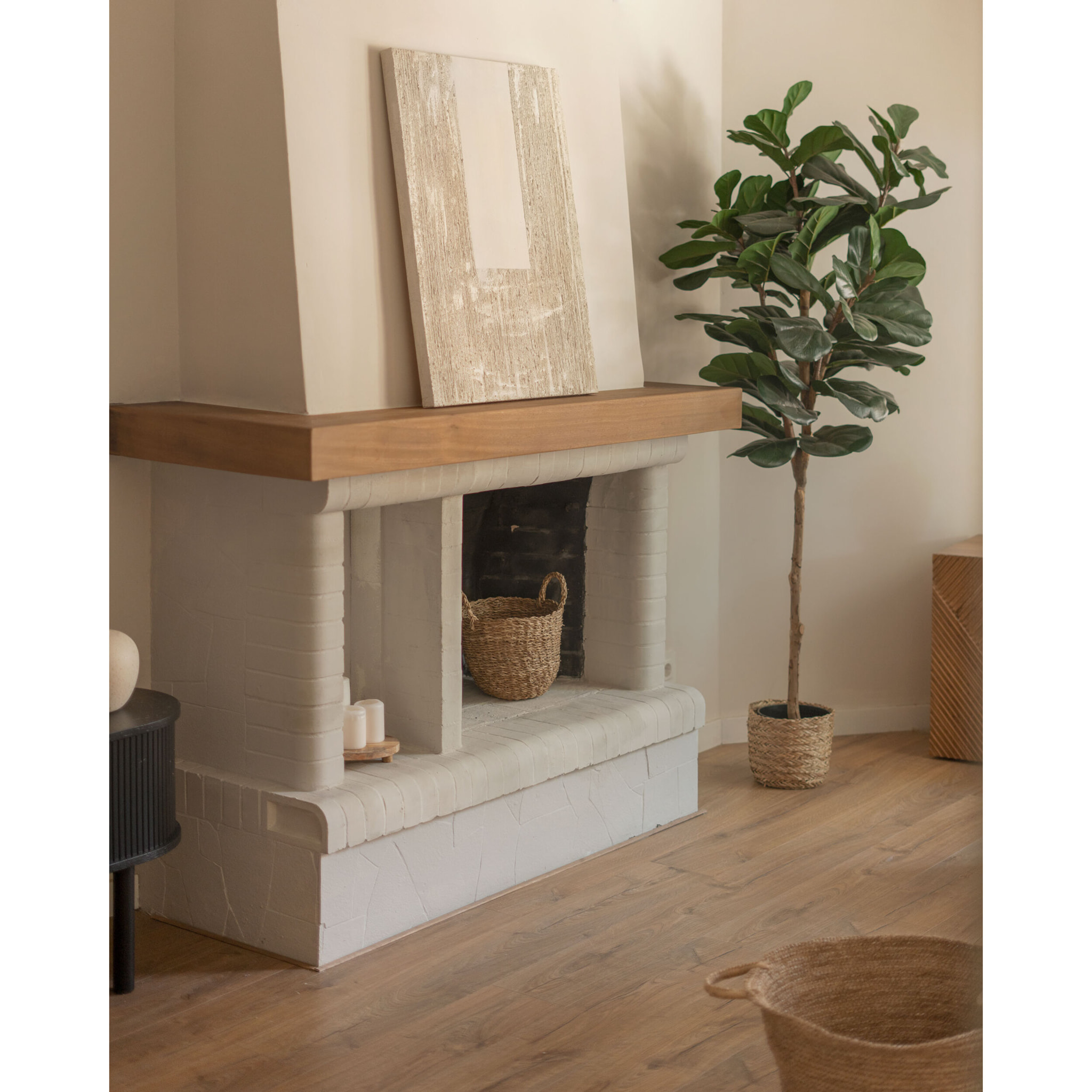 Tableau beige-marron décoratif sur coton avec cadre en bois peint à la main à la peinture à l'huile en différentes tailles