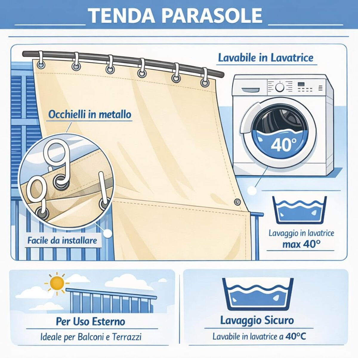 Intrecci Tenda da Sole per Esterno Impermeabile a Caduta con Occhielli, Marrone