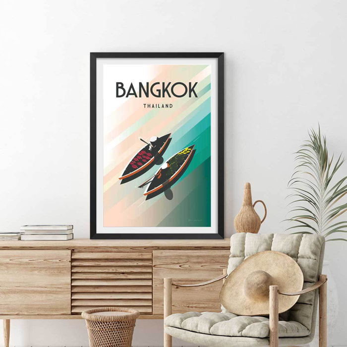 Affiche ville voyage Bangkok Thailand Affiche sous cadre noir