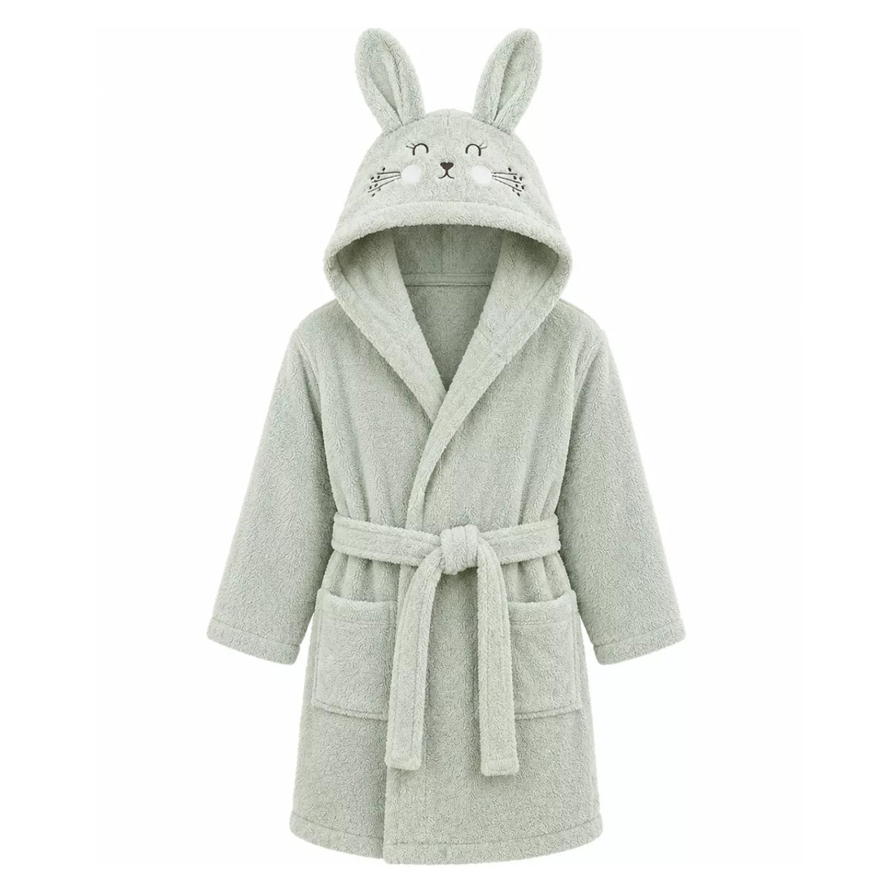 Peignoir enfant enfant pur coton 420 g/m² brodé vert Petit lapin vert d'eau