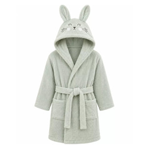 Peignoir enfant enfant pur coton 420 g/m² brodé vert Petit lapin vert d'eau