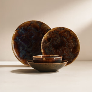 Service de table 48 pièces en porcelaine marron VOLCANO