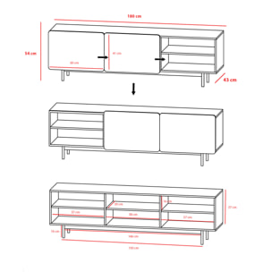 Bajo tv Biscuit nogal y grafito 54x180x44 cm