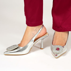 Dècolletè slingback in simil pelle con dettaglio strass sulla punta