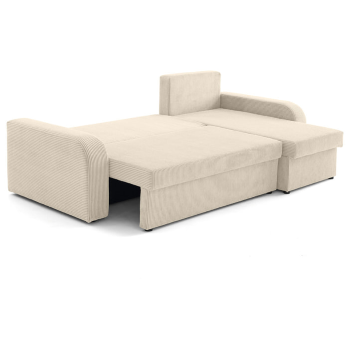 Valos - canapé d'angle réversible - 4 places - convertible avec coffres - en velours côtelé - Beige