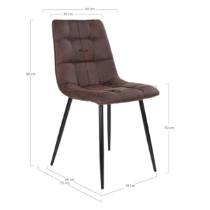 Set 2 sedie da pranzo Middelfart in microfibra marrone scuro con gambe nere