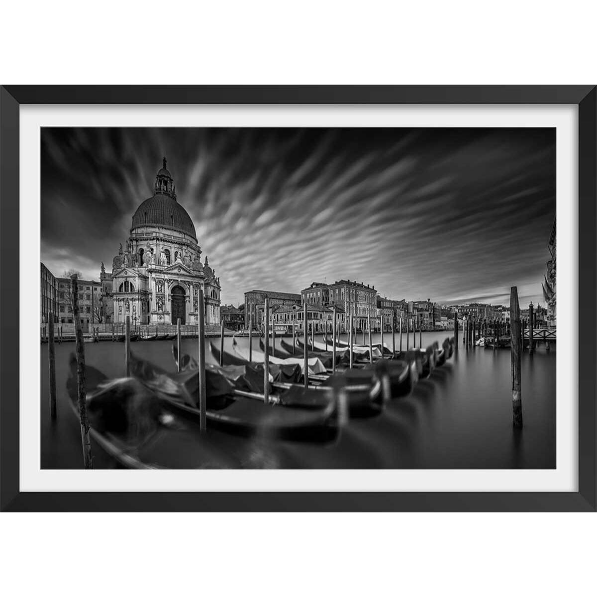 Affiche ville Les canaux de Venise Affiche + cadre en bois - Noir