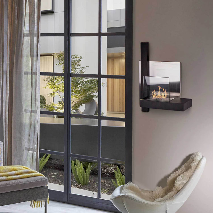 Vienna - Camino a bioetanolo da parete 65x23xH75 cm, colore nero