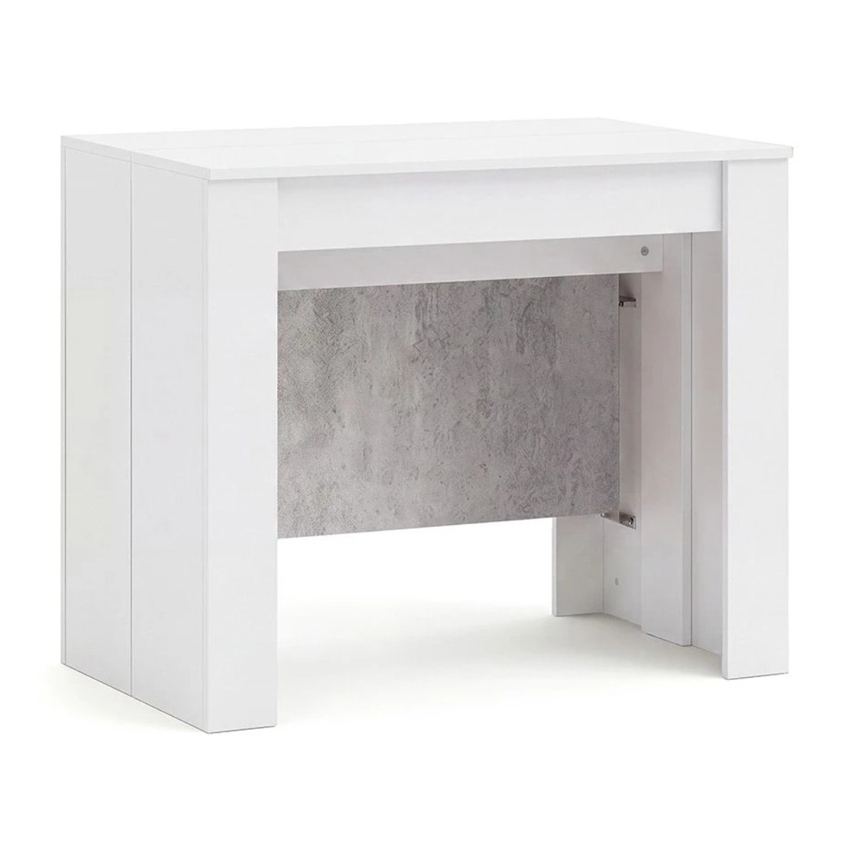 Mesa consola extensible en blanco artik y gris cemento 50-235x90 cm Denis Blanco Artik (Blanco Mate) - Gris Cemento