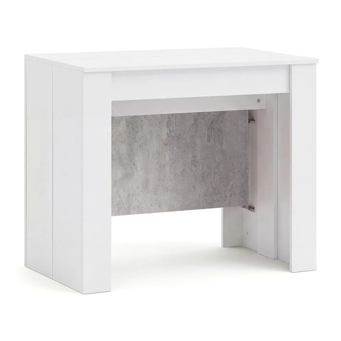 Mesa consola extensible en blanco artik y gris cemento 50-235x90 cm Denis Blanco Artik (Blanco Mate) - Gris Cemento