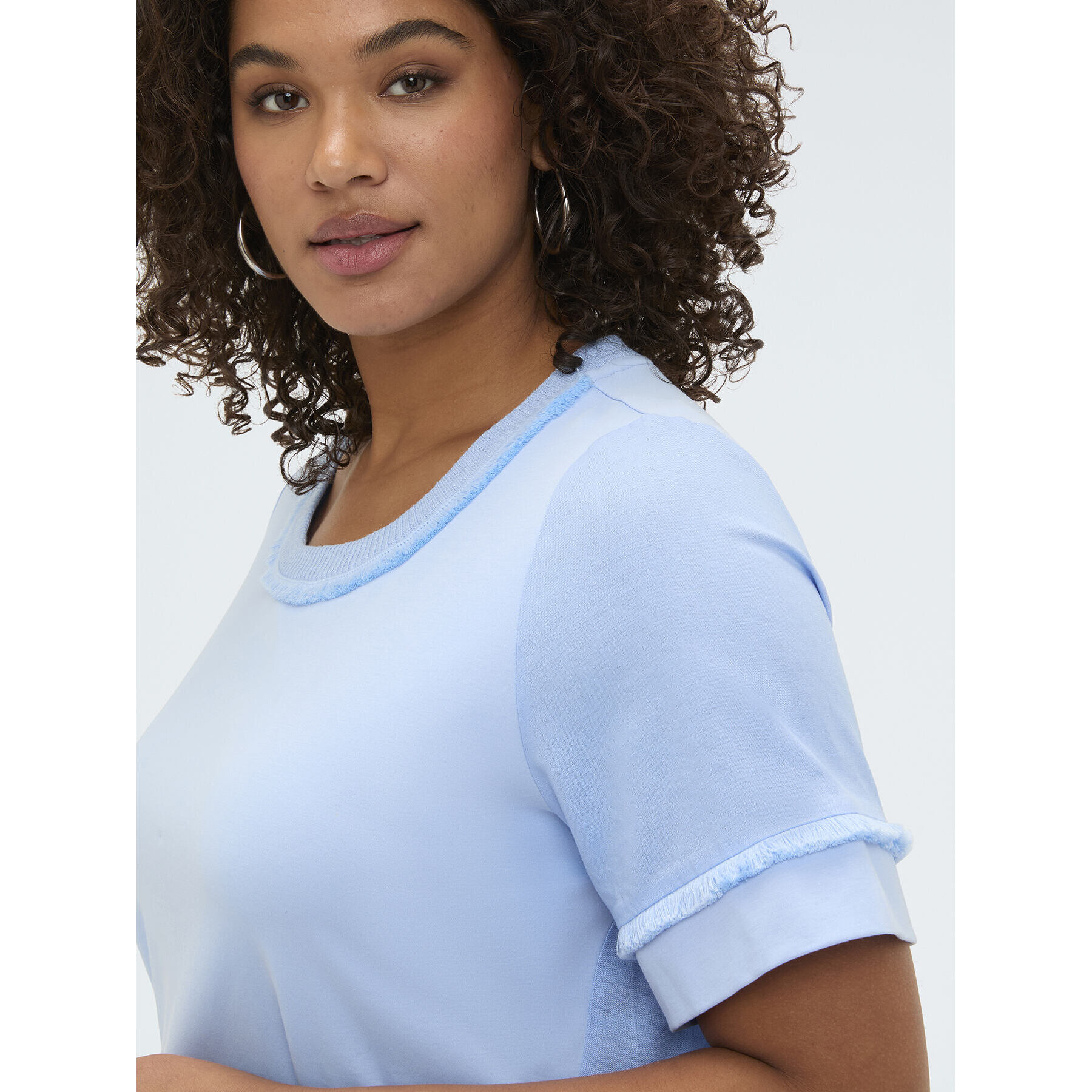 Fiorella Rubino - Camiseta bimaterial en mezcla de lino - Light - blue