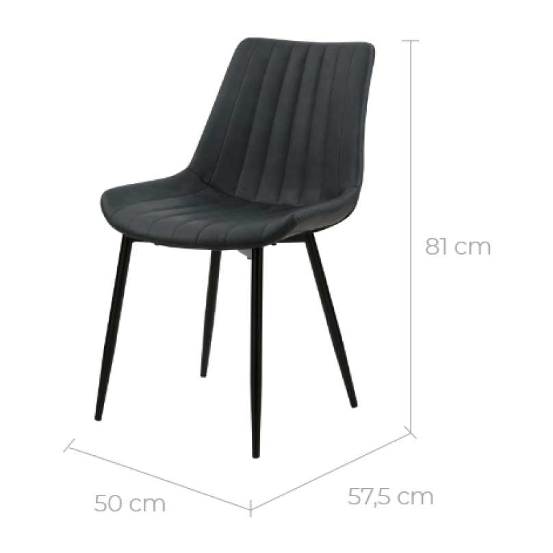 Lot de 2 chaises en cuir synthétique gris foncé et métal noir - Killi